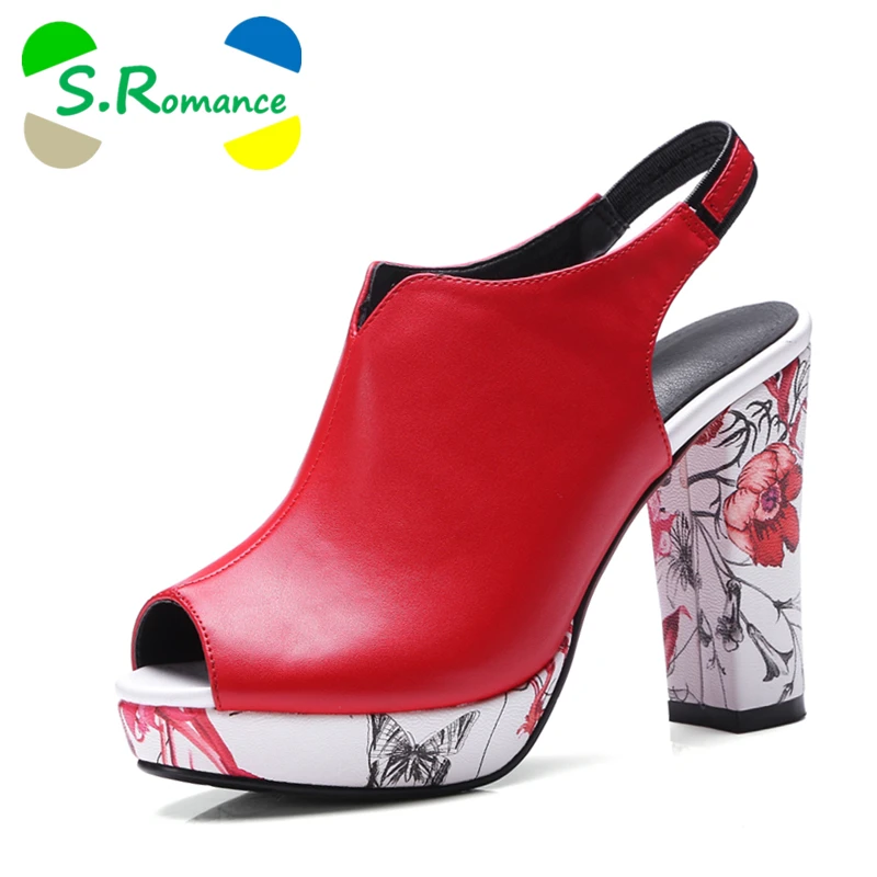 

S.Romance Women Sandals Plus Size 32-42 Fashion Summer High Heel Lady Pumps Platform Peep Toe Woman Shoes Black White Red SS805
