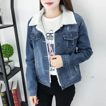 

Women Autumn Winter Denim Jacket Vintage Long Sleeve Loose Thicken Pockets Jeans Coat Feminina Blusas Mujer De Moda 2019