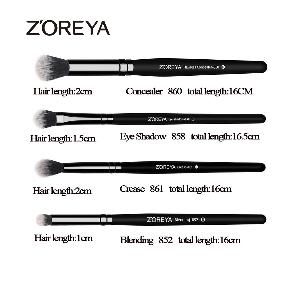 Бренд ZOREYA, 4 шт., набор кистей для макияжа глаз, классические черные кисти для макияжа, включая тени для век, подводку для глаз и кисть для бровей