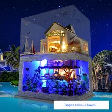 Miniature Dollhouse Toys Hawaiian Villa Wood Cute Families House DIY Dollhouse Valentine Gift Kids Toys Juguetes Brinquedos sylvanian families house dollhouse diy creative sweet appointment wooden toys for kids girlfriend gift juguetes brinquedos