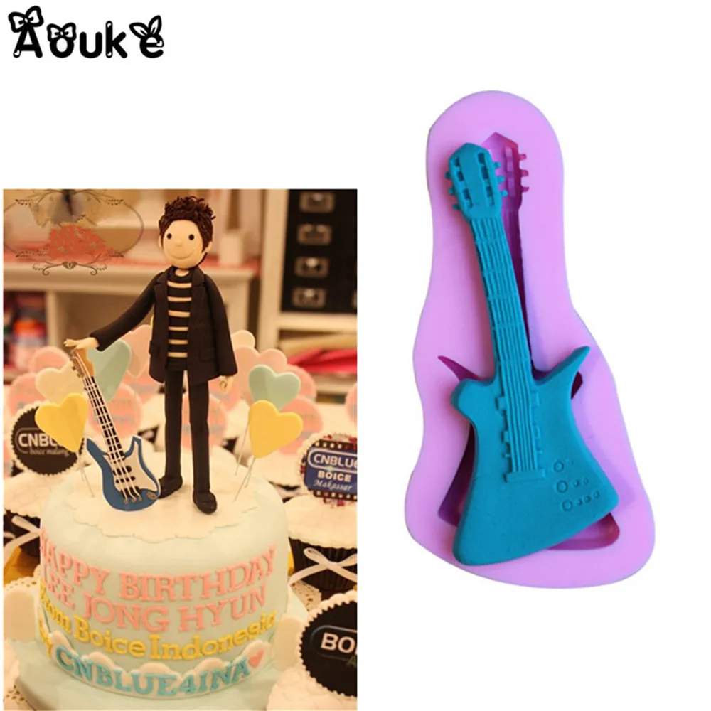 

3D Guitar Shape Cake Molds Embossed Liquid Silicone Cake Mold Cookie Biscuit Decorating Fondant Tools DIY Kitchen Cookware C130