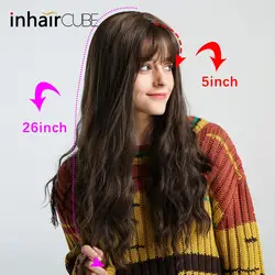 Inhair Cube 26 "Для женщин парик темно-коричневые длинные волнистые, устойчивые к нагреву завивка искусственных волос полный парики для