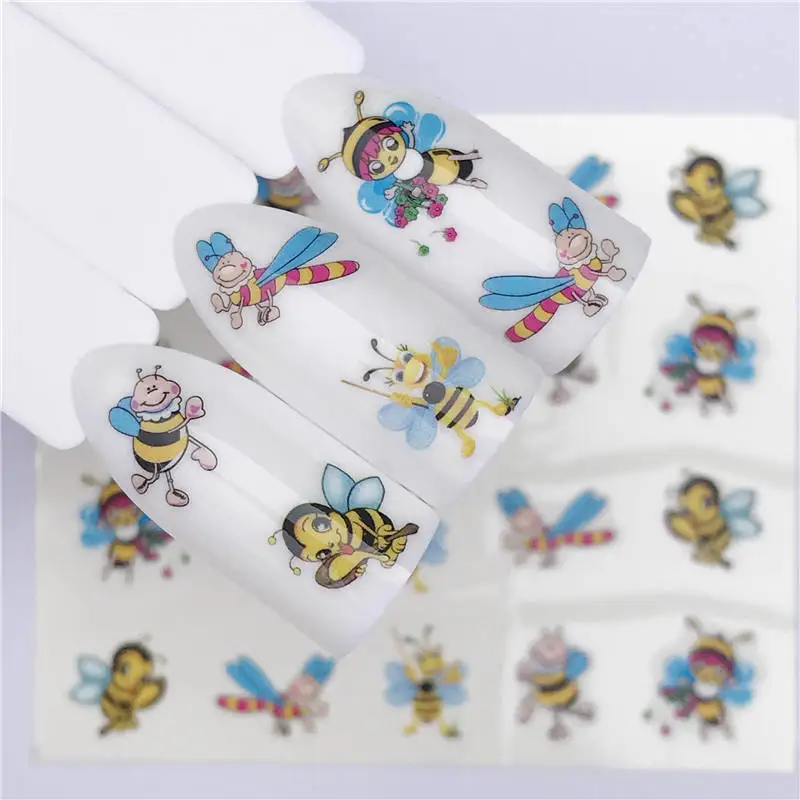

FWC Summer Series Nail Water Decals Black butterfly / lace Pattern/Animal bee Tranfer Sticker Flamingo Pineapple Mermaid