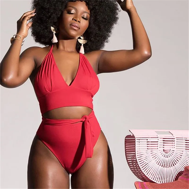 

Solid Brazilian Bikini Set Plus Size Women 2019 Bandage Red Swimsuit Two Piece Swimwear High Waist Bikinis Big Bathing Suit 3XL