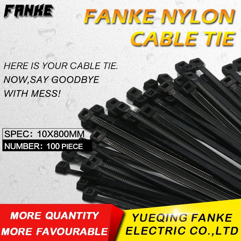 Nacional de Auto-travamento de Plástico de Nylon Pacote de 10*800mm Unidades Alta Qualidade Width9.0mm Cor Preta Padrão Cabo Zip Gravata Tie Fio 100 –