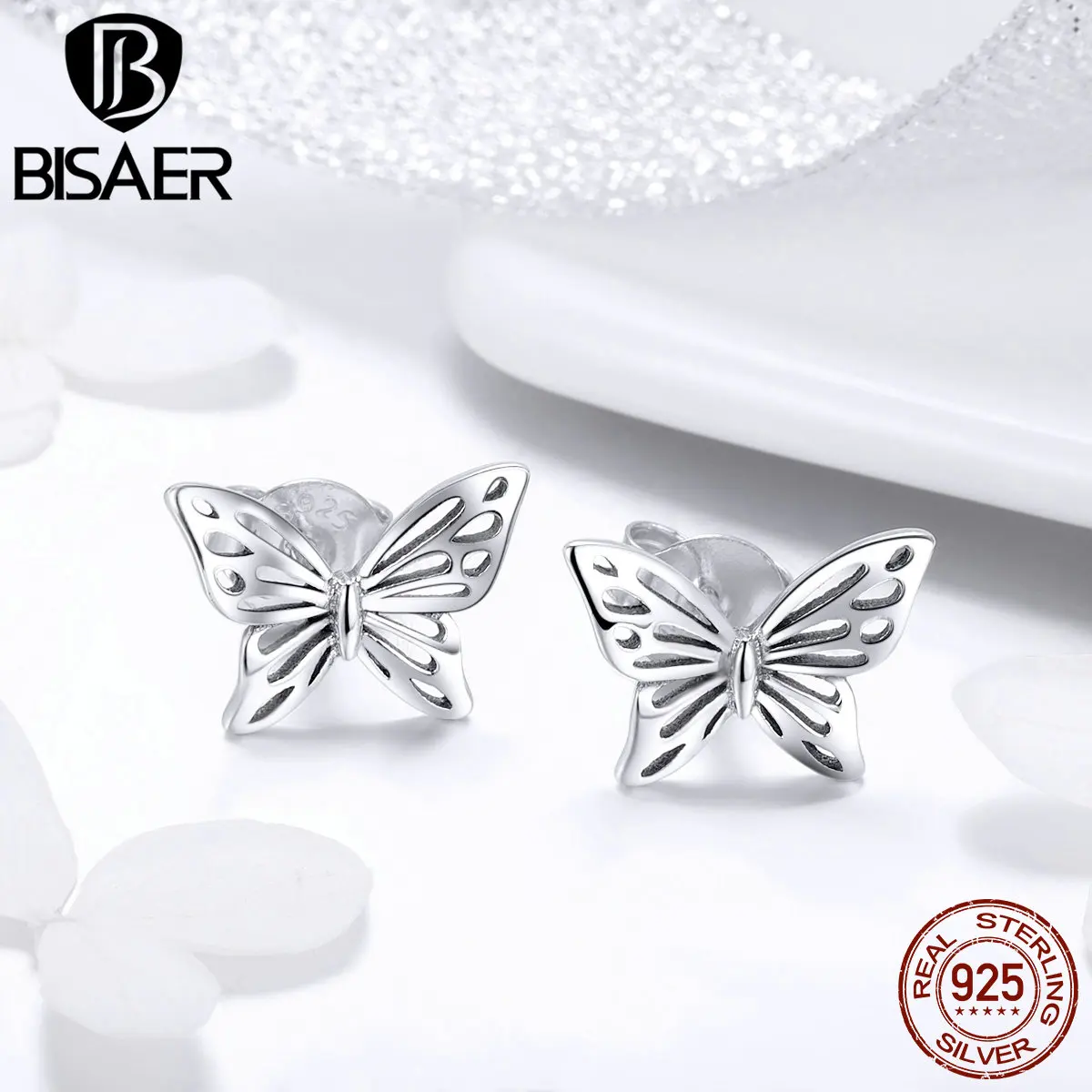 BISAER, серьги-бабочки, 925 пробы, серебряные, ажурные, Ретро стиль, Бабочка, серьги-гвоздики для женщин, Argent Bijoux, подарок для детей GXE452