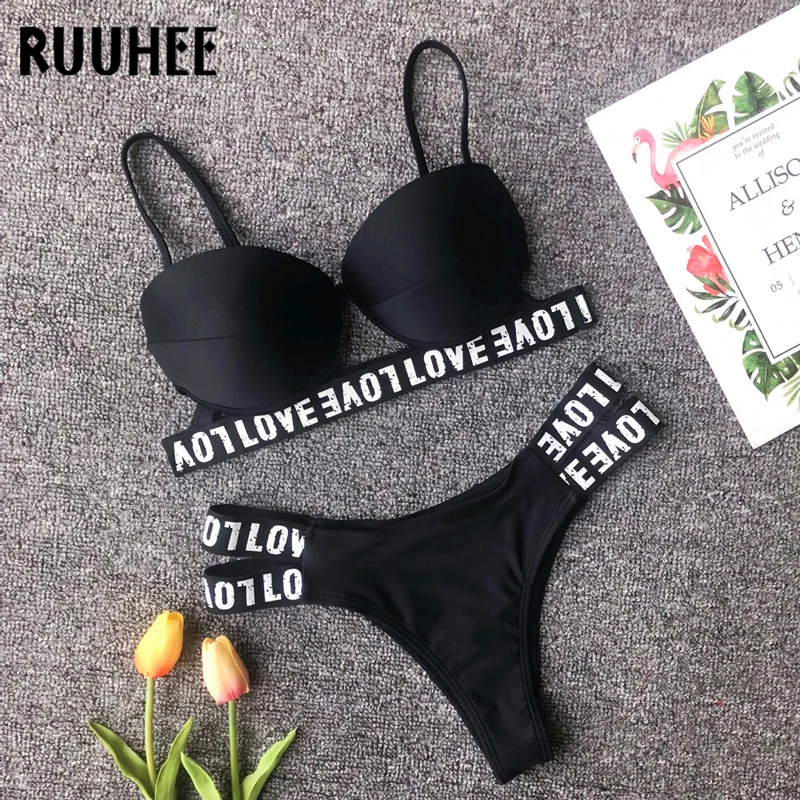 

RUUHEE Swimwear Women Bikini 2019 Swimsuit Bathing Suit Women Push Up Bikini Set Female Letter Low Waist Summer Beach Wear