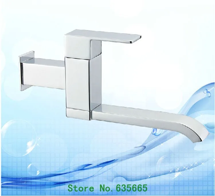 

Square Swivel Tap Wall Mounted Single Handle Kitchen Bathroom Lavatory Faucet Basin Vessel Sink Brass Chrome Valve Accessories