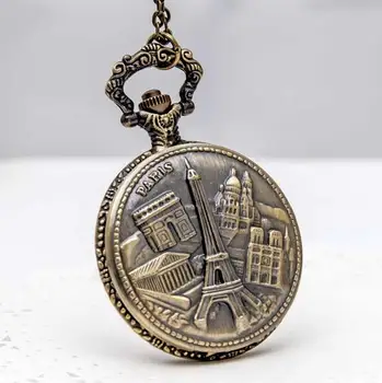 

Eiffel Tower Fashion quartz Bronze antiques Fashion quartz steam punk woman and man gift necklace pocket watches