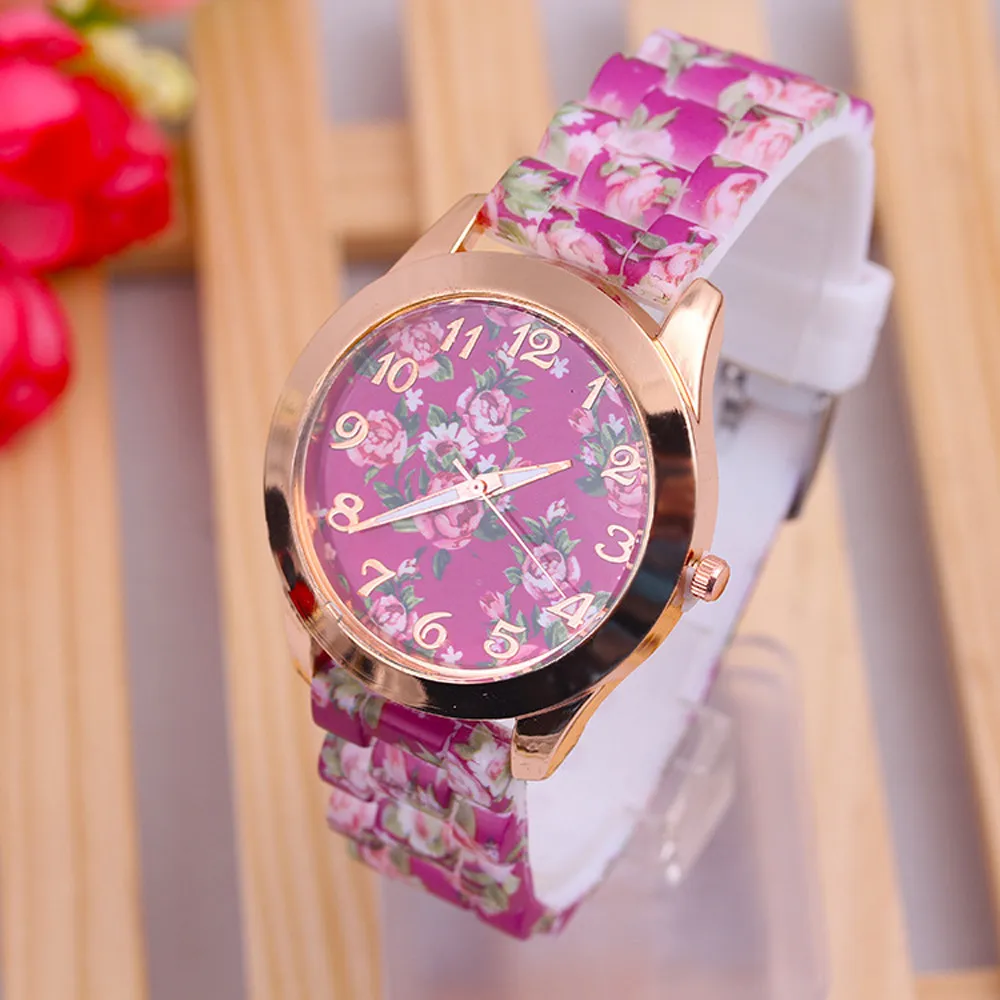 Montre femme, женские часы для отдыха, аналоговые кварцевые наручные часы, простые повседневные женские часы с цветочным узором, женский браслет