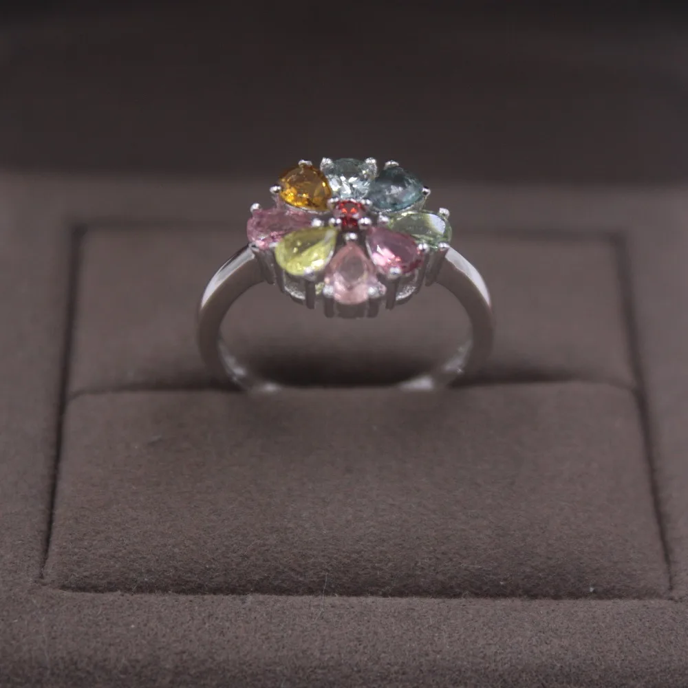 

Pure S925 Silver &Color Zircon Ring Elegant Woman's Charm Flower Ring US 5-9 Elegant Fashion New Ring