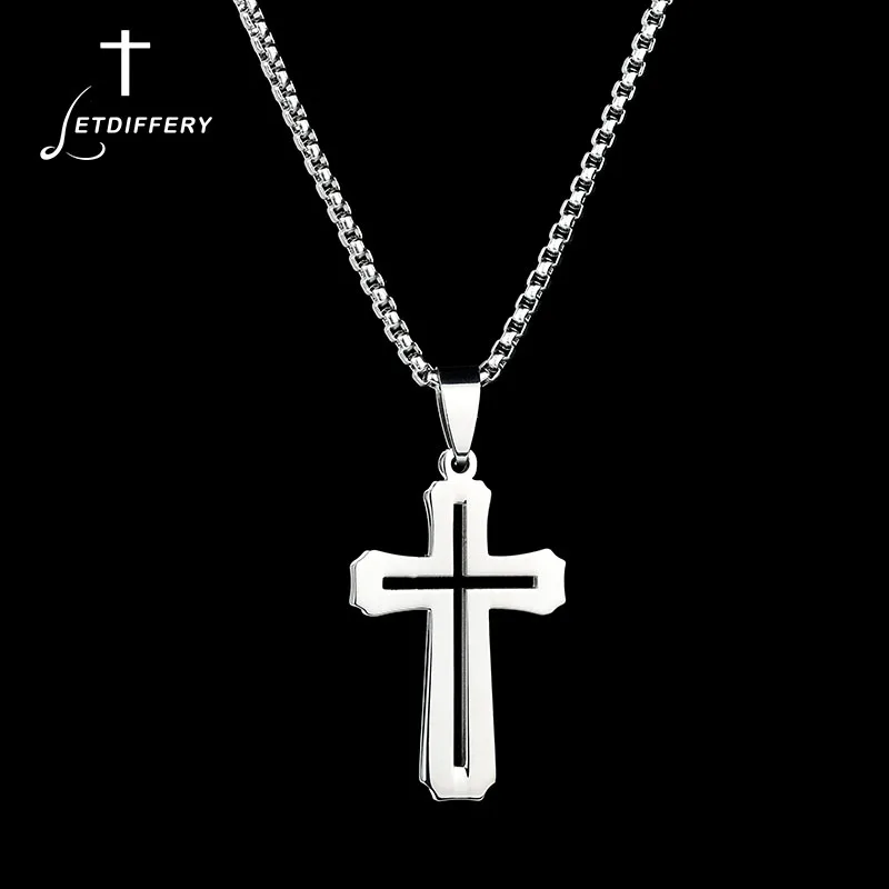 

Letdiffery Hollow Jesus Cross Pendant Necklaces Stainless Steel Simple Necklace with 50cm Chain for Men Women Christian Jewelry