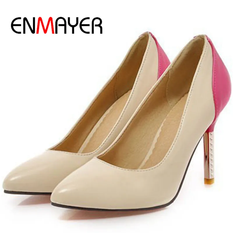

ENMAYER  2016 new Summer shoes pumps Party Solid Platform pumps Slip-OnPointed Toe Closed Toe women pumps pink blue red