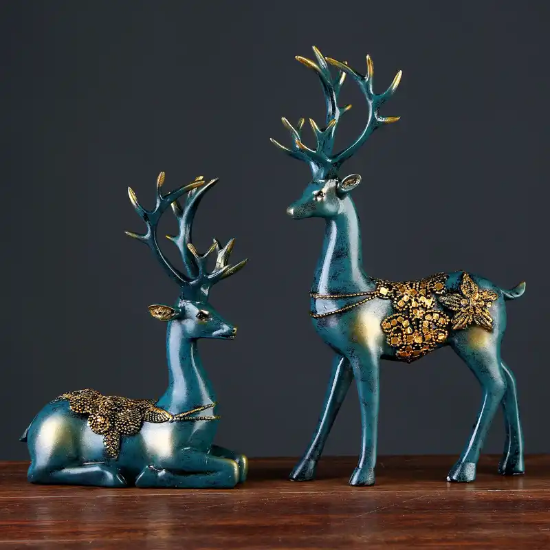 1 Set Gold Color Deer Figurines Miniatures European Style Resin