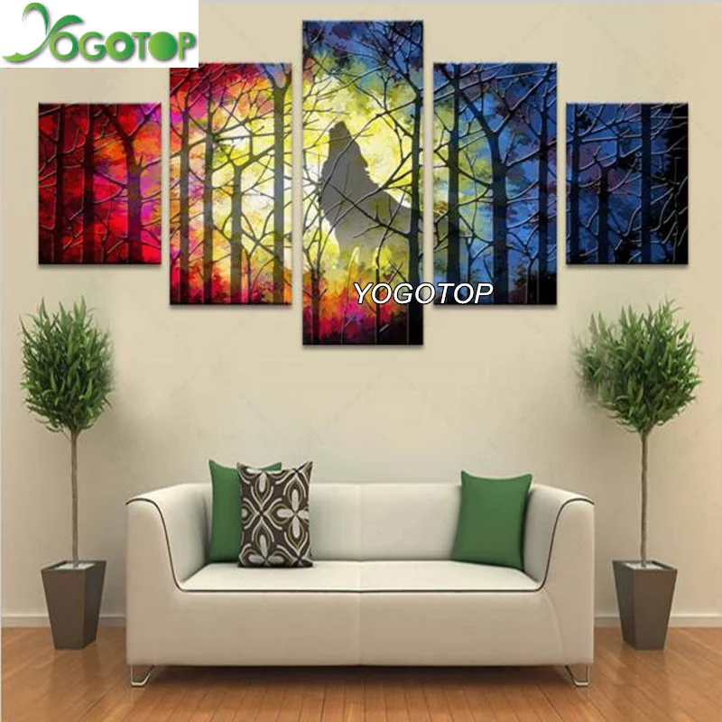 

YOGOTOP DIY Diamond Painting Cross Stitch Kits 5D Diamond Embroidery forest Wolf Full Diamond Mosaic Needlework 5pcs/set ML092