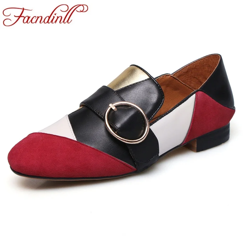 

FACNDINLL hot brand shoes woman spring summer fashion flats shoes genuine leather round toe woman dress casual shoes size 34-42