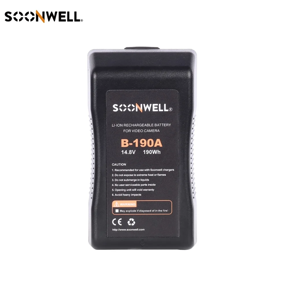 

Soonwell B-190A Lithium-ion Battery Rechargeable Battery 190W 13.2Ah 14.4V A-lock Li-ion Battery Pack Gold-mount for Photo Video