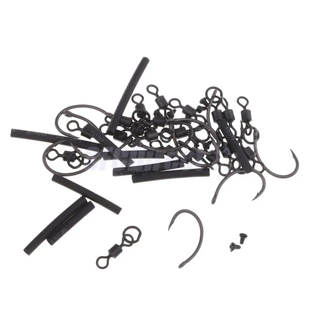 10 Set Carp Fishing Hooks Ready Tied Ronnie Rigs Fishing Hook Link Hair Rigs Swivels for Pop Ups Fishing