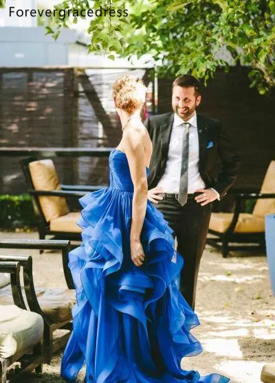 Tier Ruffle Skirts Royal Blue Wedding Dresses 2019 Latest A Line Strapless Country Garden Bridal Gowns Party Dress Arabic BC0275  151 (6)