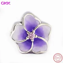 CKK очаровательные цветы бусины с фиолетовой эмалью и ясно CZ DIY Fit PANDORA талисманы Серебро 925 для женщин ювелирных изделий CK008C