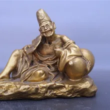 Chinese old collection handwork bronze gourd Ji Gong Buddha statue