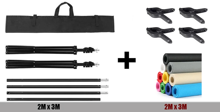 Fotografia di sfondo staffa 2x3 M + tessuto sfondo di panno 2x3 M inviare clip e handbag + 4x Vigorosamente clip