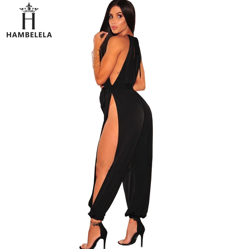 HAMBELELA Summer Autumn Hollow Out Bodycon Womens Jumpsuit 2018 New Sexy Halter Side Split Playsuit Rompers Club Party Jumpsuit (3)