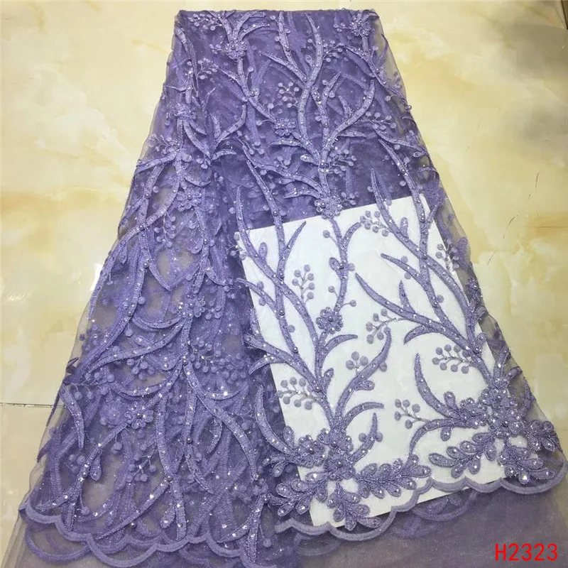 

2019 Free Shipping Tulle Lace Fabric Beaded Purple African Lace French Fabric For Clothing Women Party Dress HX2323