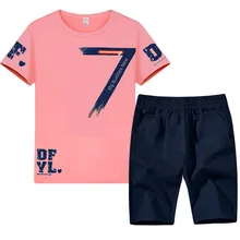 Детские комплекты для мальчиков, летняя новая детская футболка с коротким рукавом и принтом+ штаны, два комплекта, детский спортивный костюм, одежда для От 3 до 13 лет