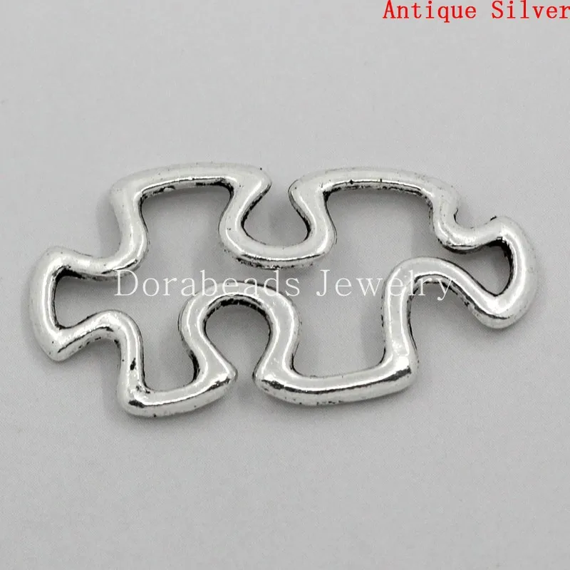 Free Shipping! Connectors Findings Autism Puzzle Piece Antique Silver Hollow 30x18mm 50PCs (B23546) | Украшения и аксессуары