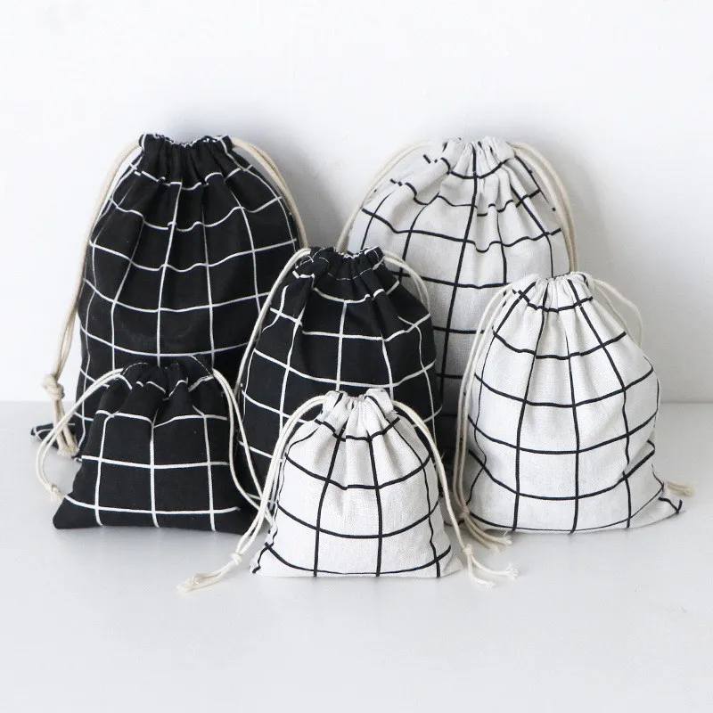 

Fashion Canvas Drawstring Cosmetic Bag Travel Makeup Case Plaid Organizer Storage Make Up Pouch Toiletry Beauty Wash Kit Box