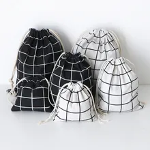 Fashion Canvas Drawstring Cosmetic Bag Travel Makeup Case Plaid Organizer Storage Make Up Pouch Toiletry Beauty Wash Kit Box