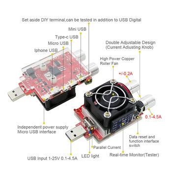 

35w usb tester dc electronic load adjustable constant current aging resistor voltage capacity battery meter