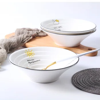

Simple ceramic creative cute instant noodle bowl home salad bowl big soup bowl restaurant kitchen white cartoon bowl dish