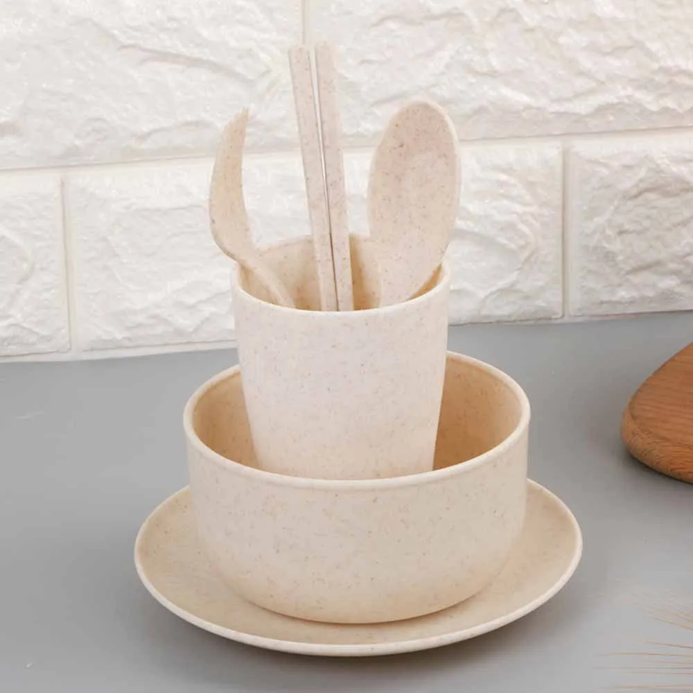 Children s Tableware Cutlery Cubiertos Safe Healthy Wheat Straw Children s Bowl 6pcs set Cutlery Set 4