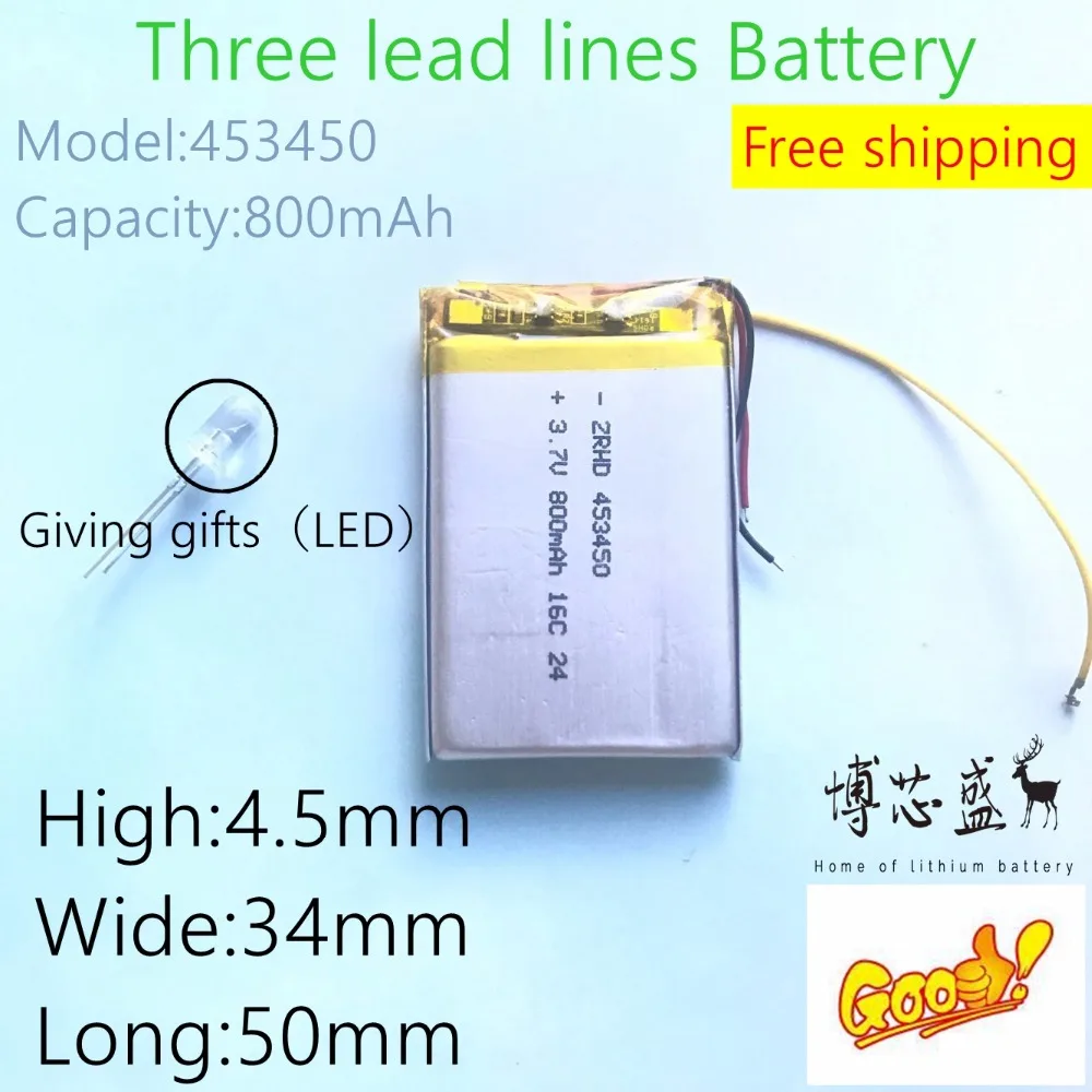 

453450 3.7V 800MAH Connection head SH1.25mm 2p digital photo frame camera pen lithium battery factory direct sales