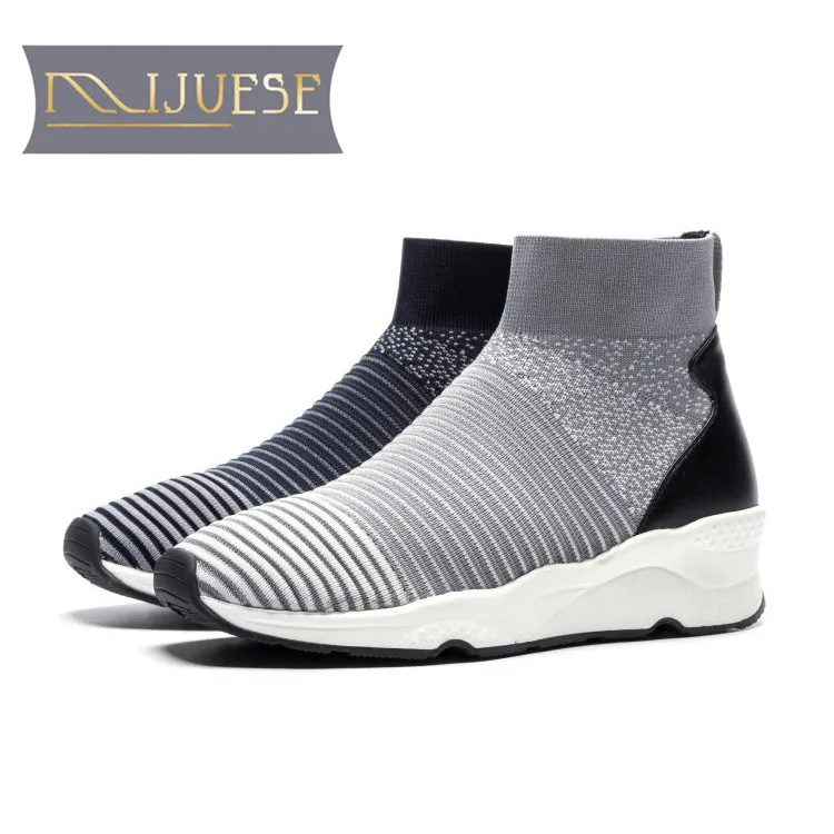 

MLJUESE 2019 women ankle boots Knitting Rome style mixed colors square toe autumn wedges boots women boots size 34-43