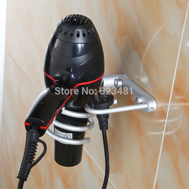 New Design Aluminum Bathroom Accessories Storage Shelf Holder Hair Dryer Hook Plug No Fade Wall Mounted