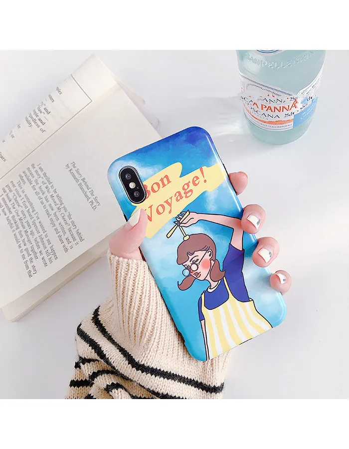 Luxury Glossy IMD Soft Silicone Cover for Apple iPhone case 7 8 Plus XR X XS Max 10 6 6S Cute Cartoon Free Fly Girl Love Coque |