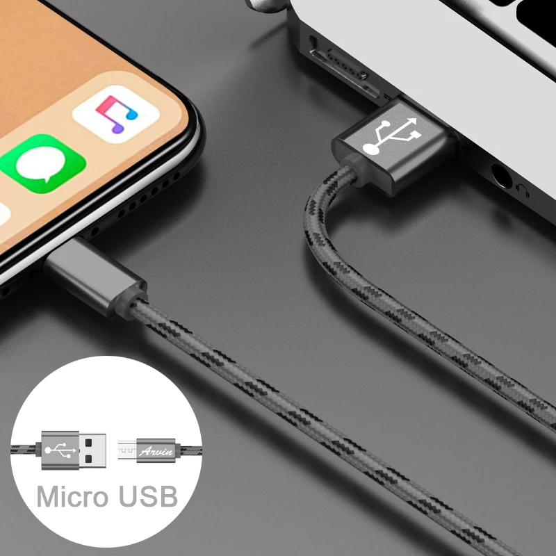 Micro USB кабель для быстрой зарядки USB кабель для передачи данных нейлоновый кабель синхронизации для samsung Xiaomi Redmi Note 4 5 мобильный телефон Android Microusb кабель - Цвет: Серый