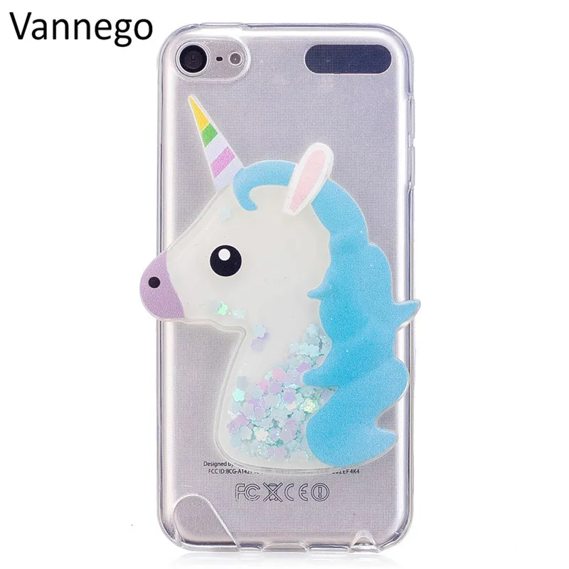 

3D Lovely Cartoon Unicorn Clouds Flashing Quicksand Case For iPod Touch 6 Touch 5 Soft TPU Phone Cover Case Touch 6 Touch 5