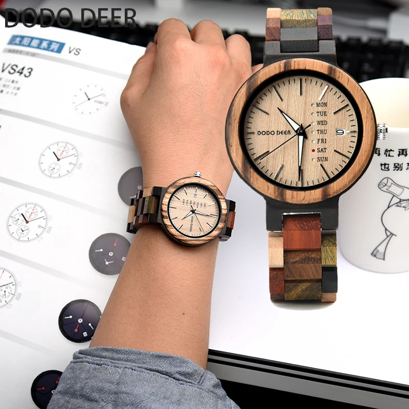 

DODO DEER Wood Watch Men Women Couple Watch relogio masculino Timepieces Date and Week Display Watches erkek kol saati OEM A22