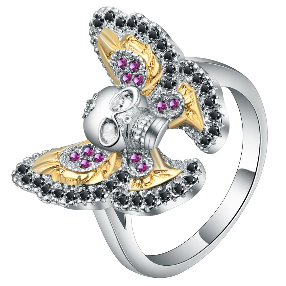 Hainon кольца из белого золота Изумительный дизайн кольцо в форме черепа с черным