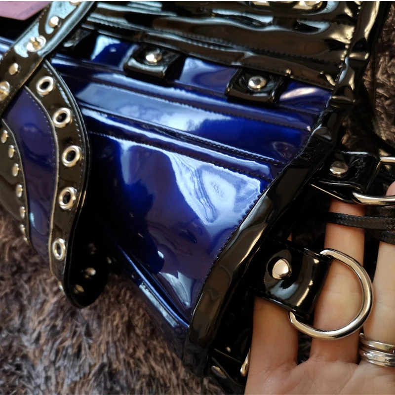 2019 Annzley Corset Steel Boned Blue Leather Underbust Corset With Horn Lock And Detachable Belt (7)