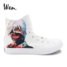 Вэнь ручная роспись обувь аниме дизайн Токио упыри граффити холст спортивная обувь для мальчиков и девочек косплэй обувь стильны