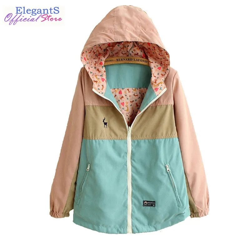 

Women Hooded Jacket Coat Cartoon Print Two Side Wear Casual Hoodies Coat Zipper Outerwear Autumn Winter Windbreaker Female 2019