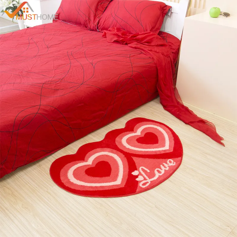 60x100cm Joyous Double Heart Love Bedside Rug Bedroom Wedding