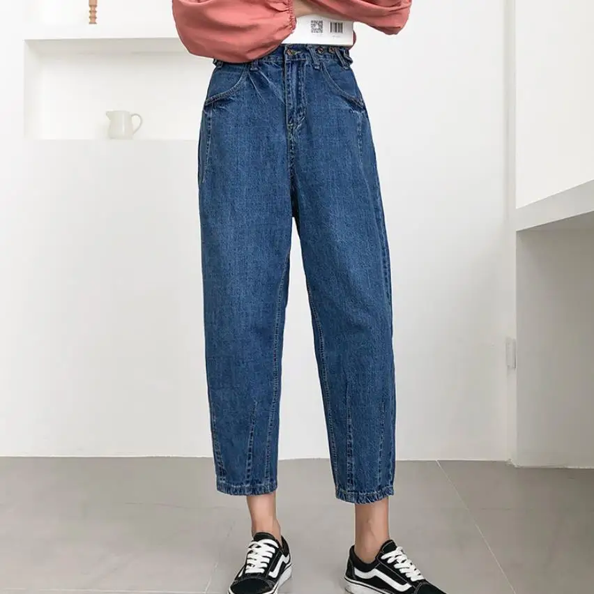 Джинсы размера плюс 5XL, женские штаны-шаровары, повседневные свободные винтажные Джинсовые штаны с высокой талией, женские джинсы до щиколотки