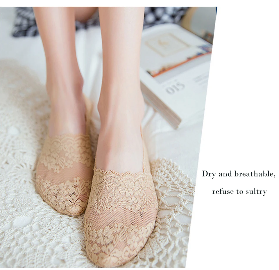 Summer Thin Boat Socks For Women Breathable Lace Sock Invisible High Heels Socks Slippers Soft Breathable Nylon Low Short Socks (6)