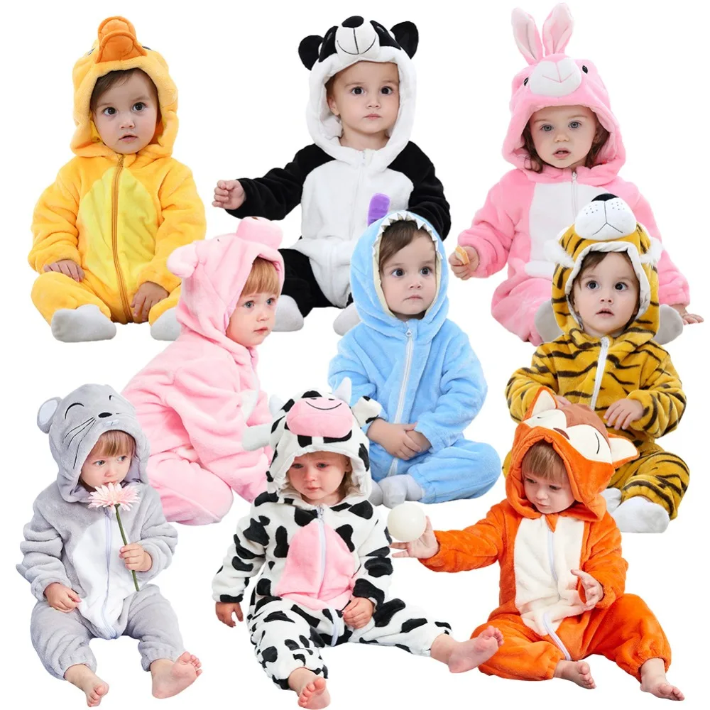 

soft Children Pajamas Winter Flannel Animal pajamas Baby Flannel Cartoon Animal Robes Winter Front Zipper Jumpsuit PNLO